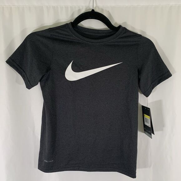 New Nike Shirt Boys Small Dark Grey Short Sleeve Crew Neck Anti-Odor Dri-Fit - Picture 1 of 7
